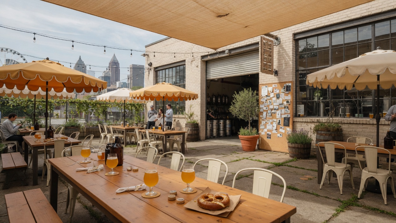 New Realm Brewing expansive BeltLine patio with skyline views