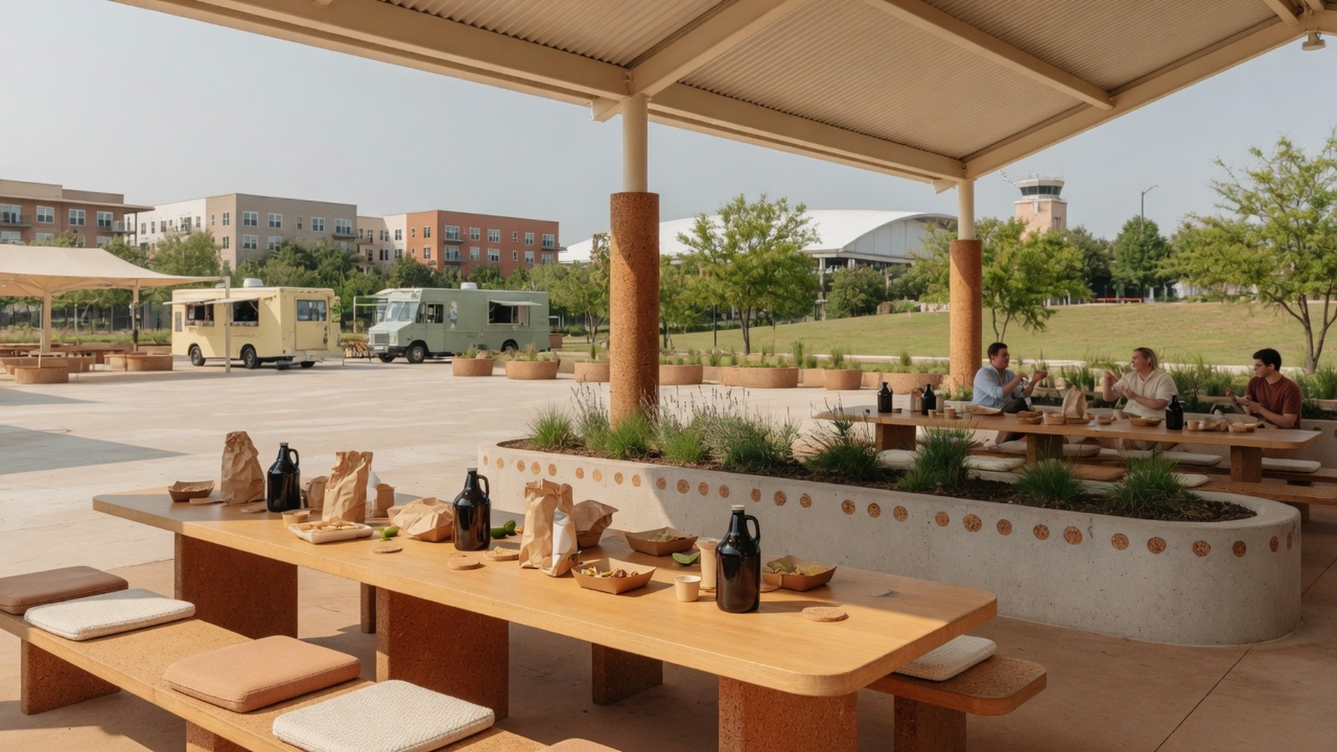 The Picnic at Mueller food hall with diverse seating and vendors