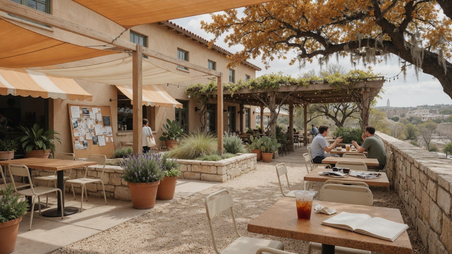 Central Market patio with high-quality food and shaded seating