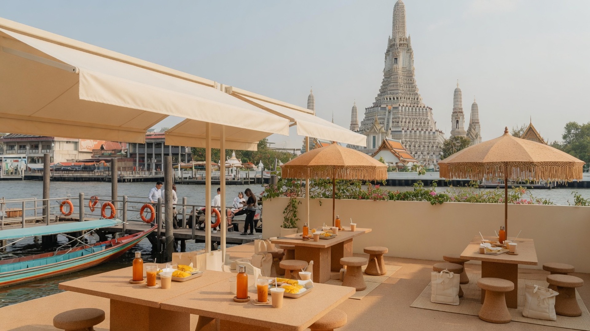 Soft Cork hero of Bangkok river light and open park paths for company hangouts