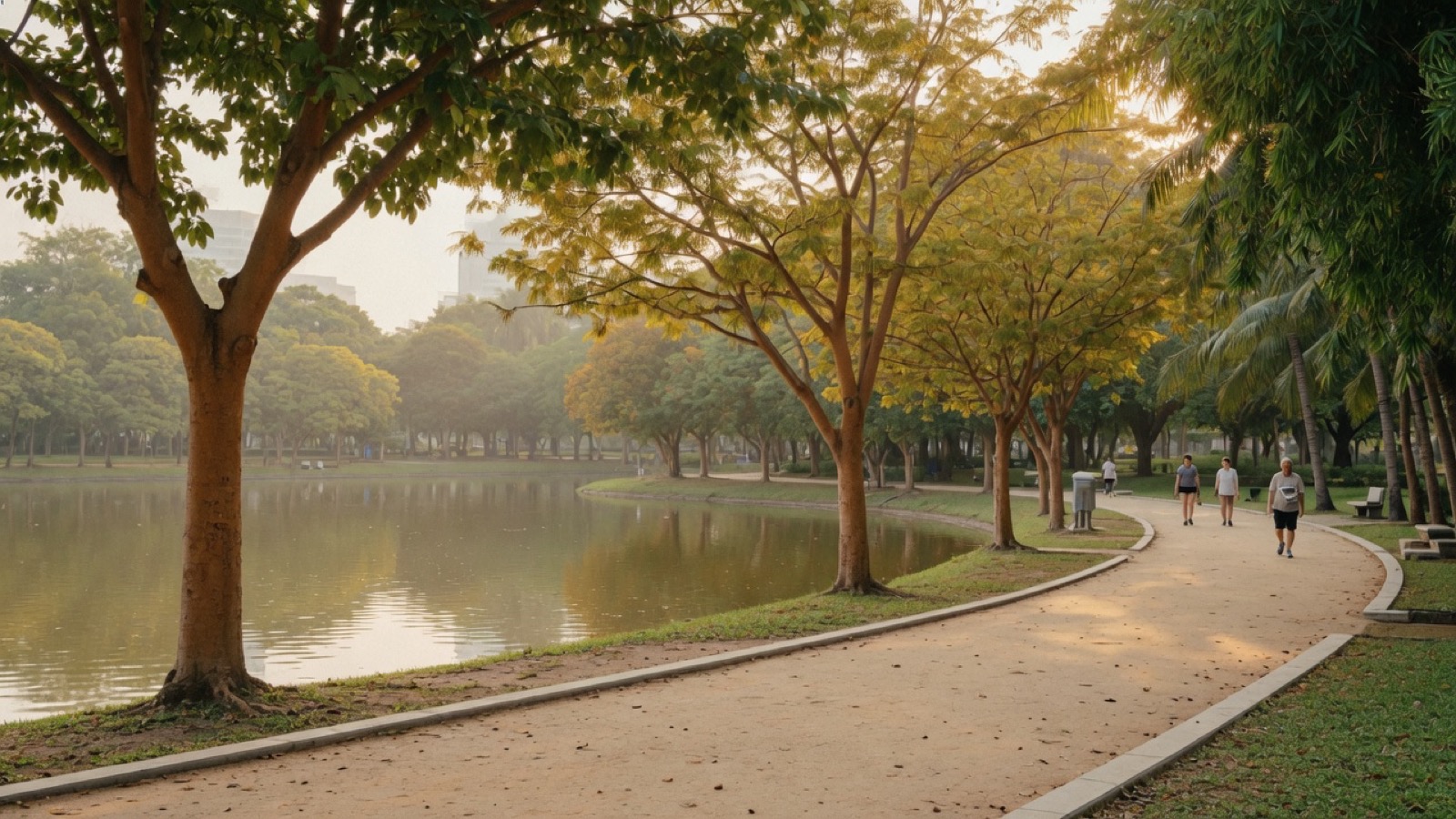 Soft Cork Lumphini Park lake path Bangkok morning