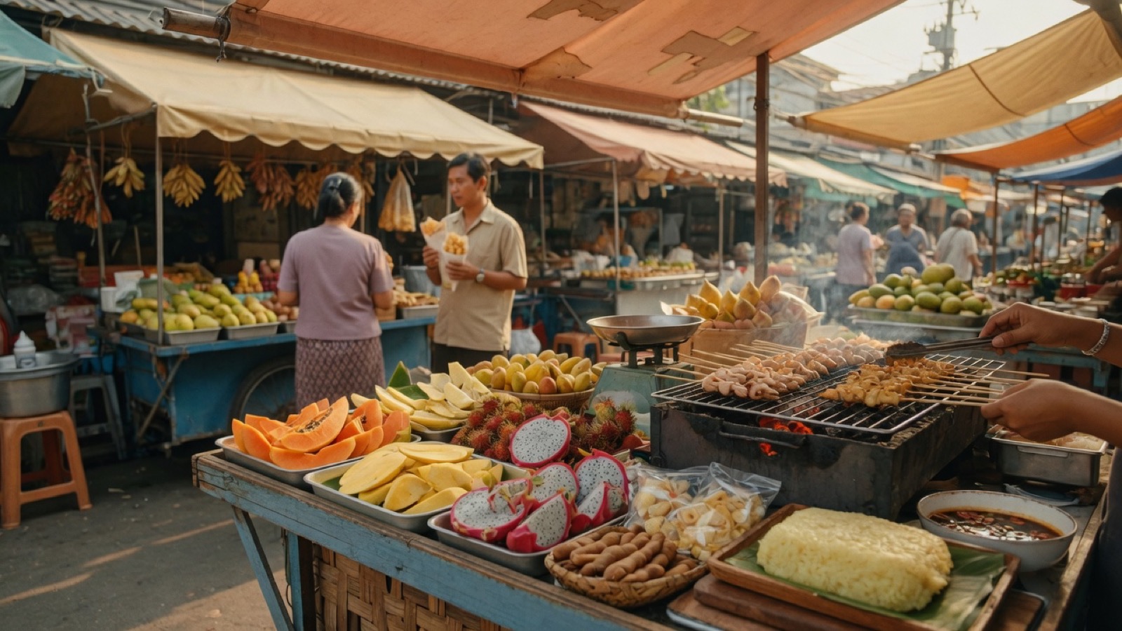Soft Cork Bangkok open market snack stall mood