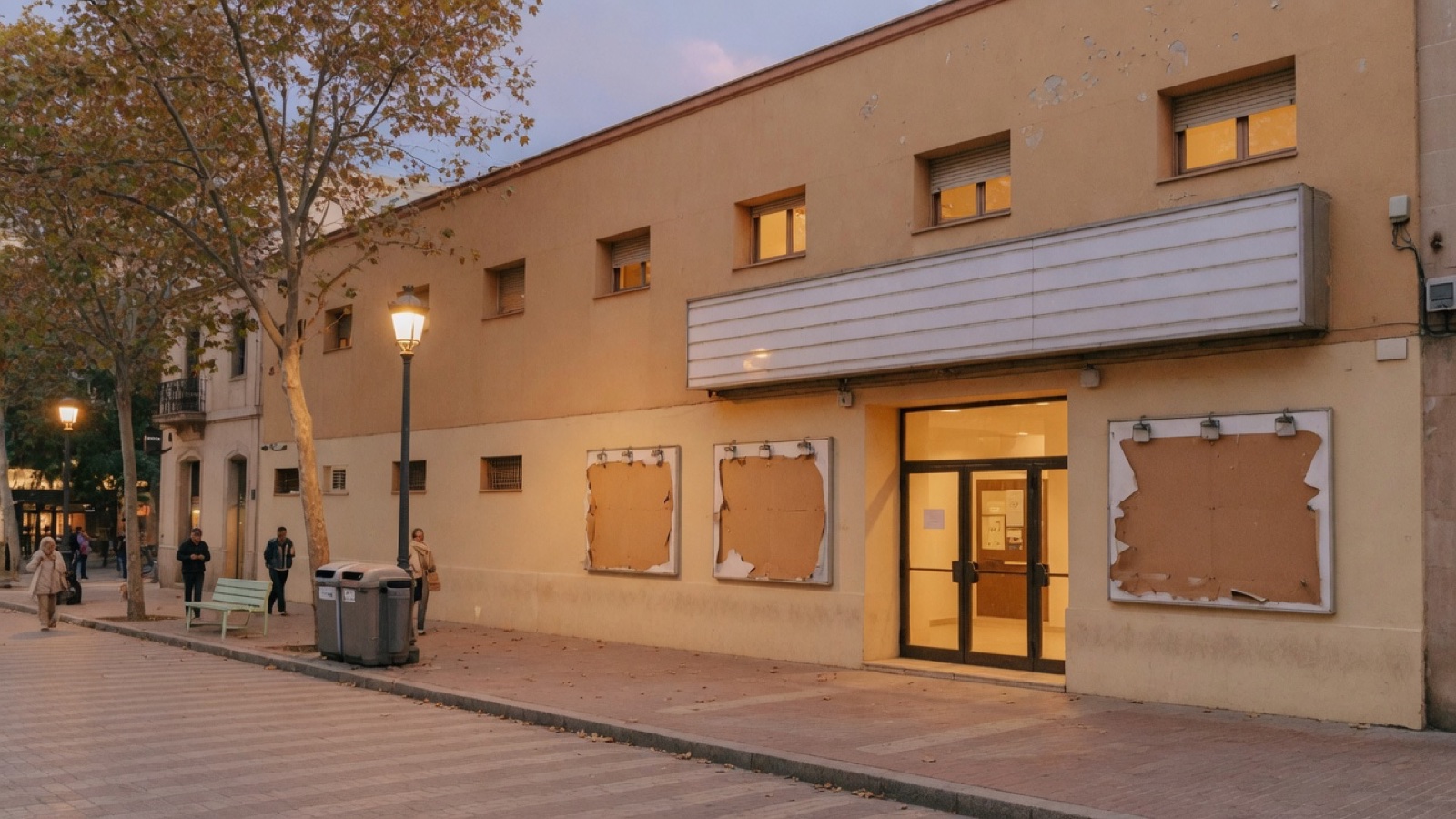 Cinema facade dusk Barcelona