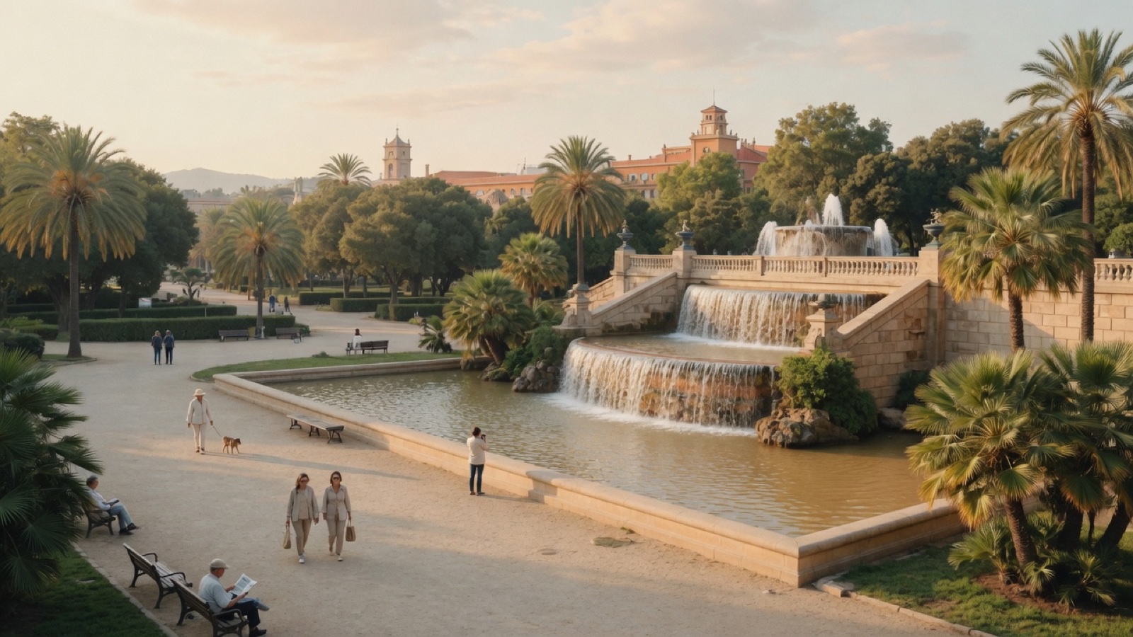 Ciutadella park cascade soft light Barcelona
