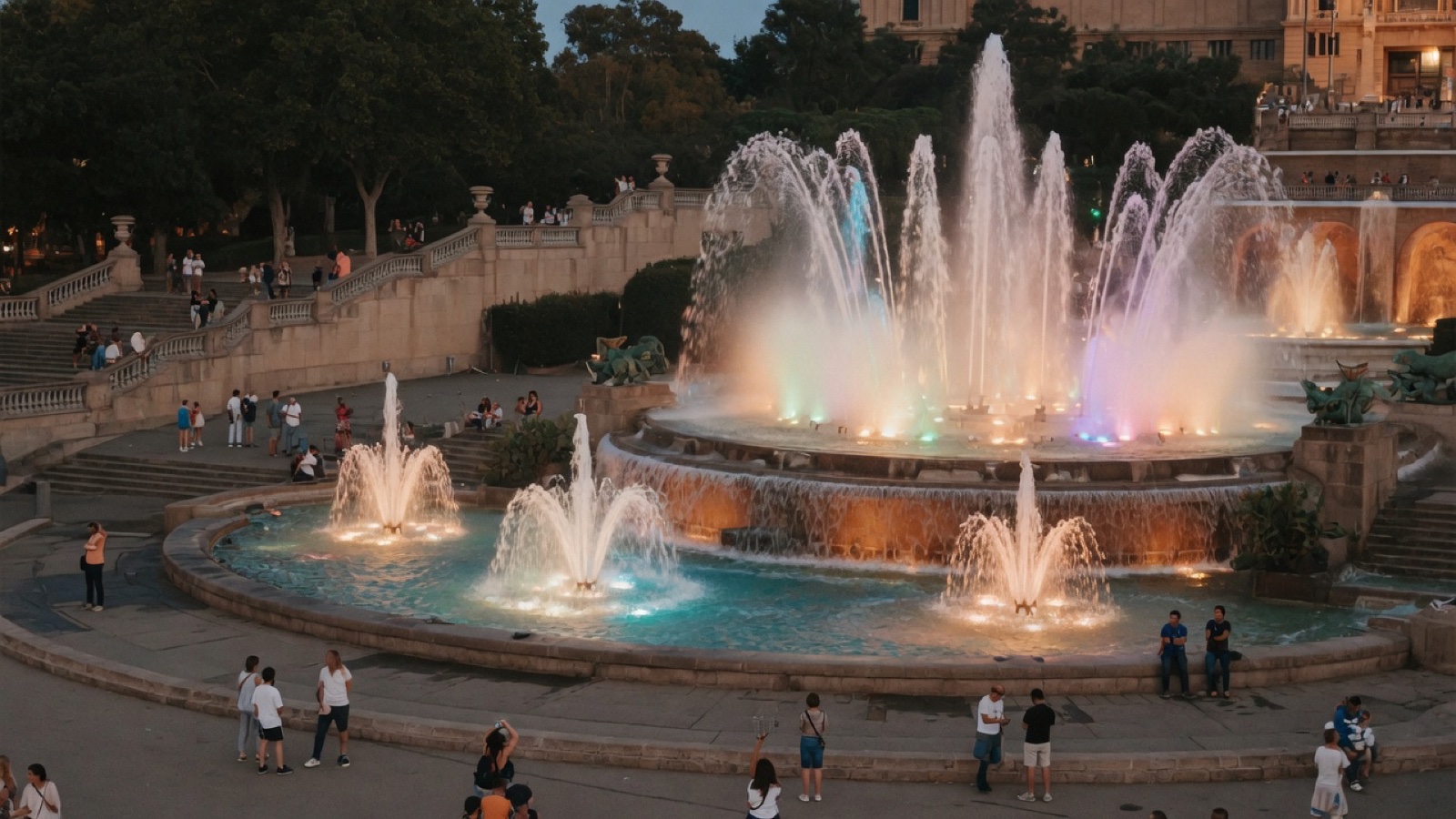 Magic Fountain Montjuic evening lights Barcelona
