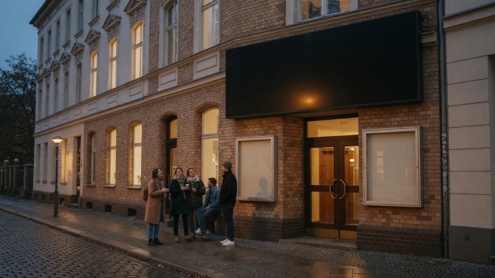 Historic cinema exterior Berlin dusk