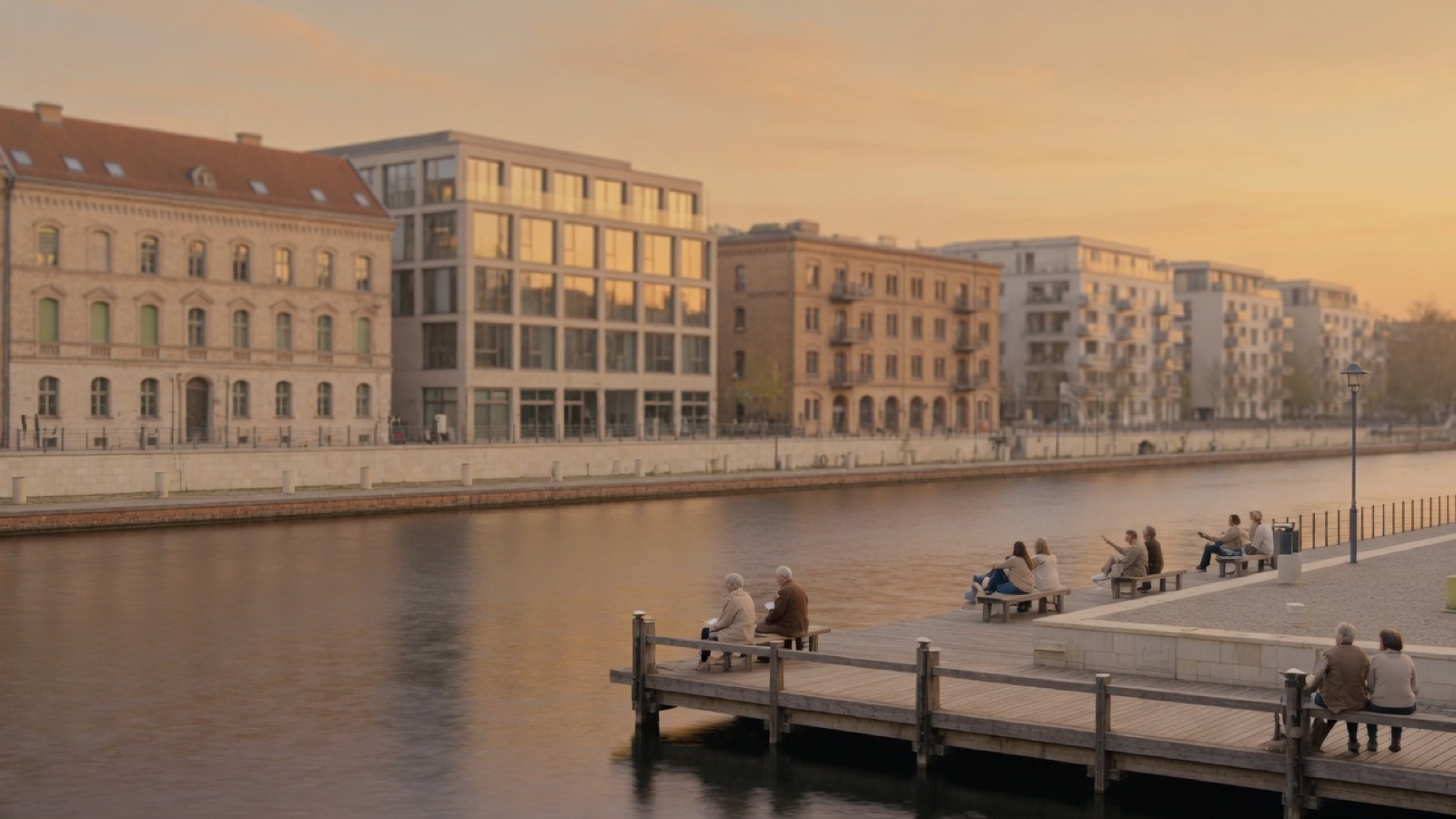 Spree riverbank evening Berlin
