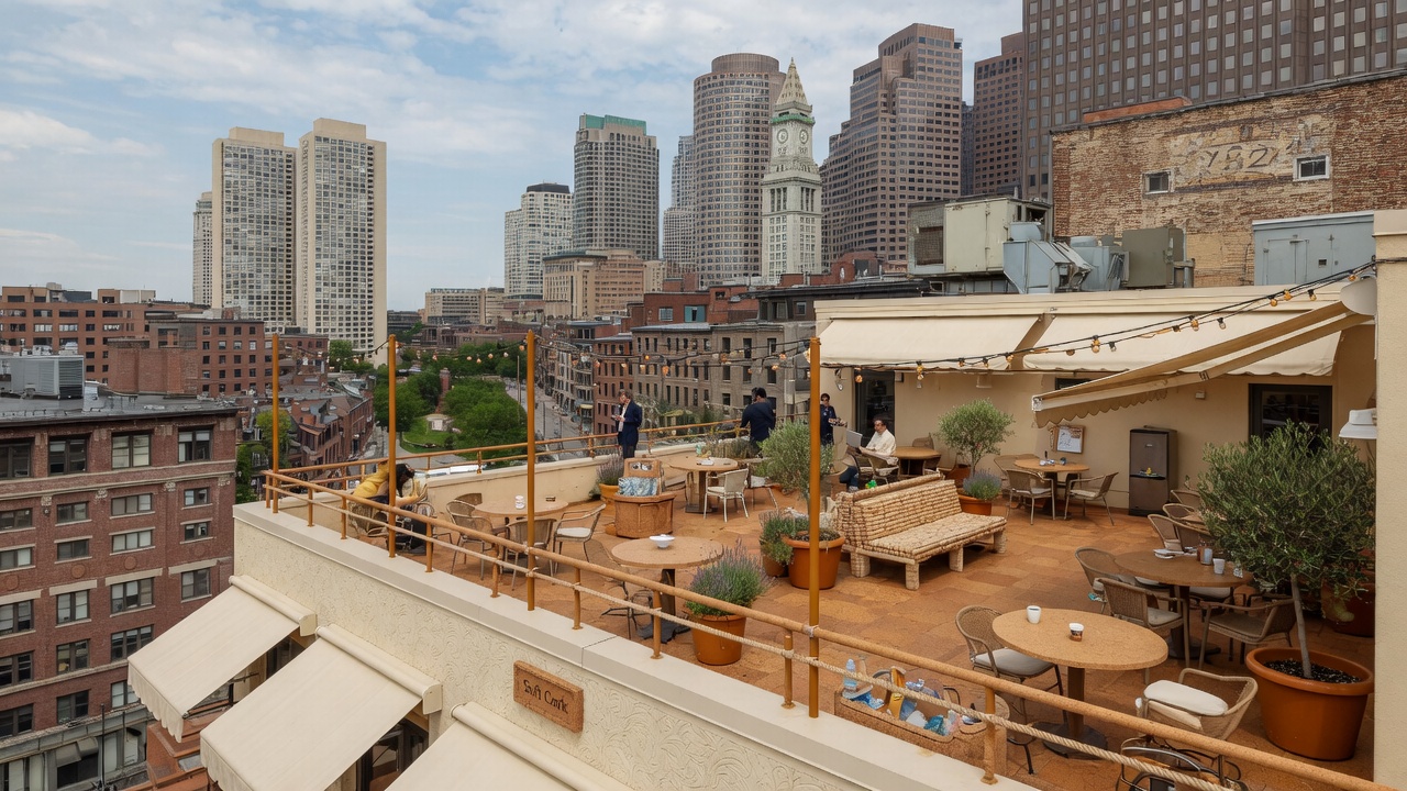 Soft Cork modern Boston waterfront district light for rooftop company hours