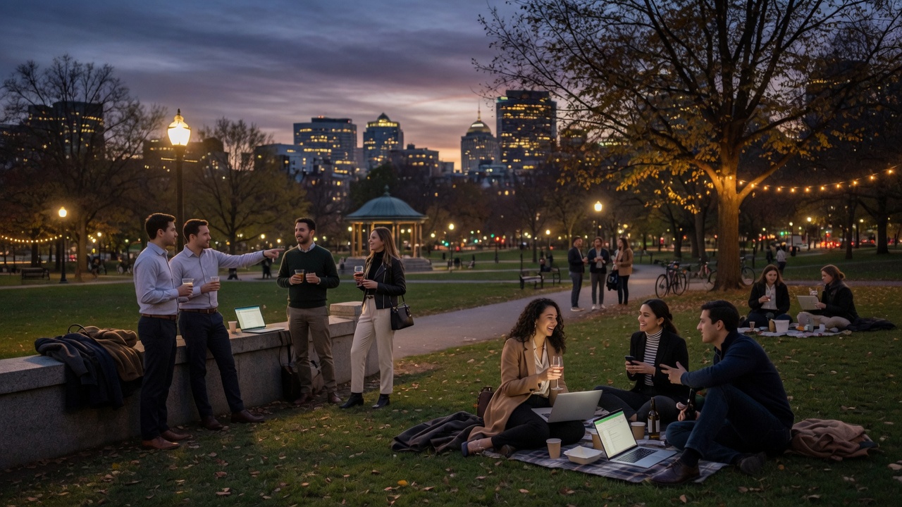 Soft Cork Boston Common dusk lawn for larger company coordinated hangs