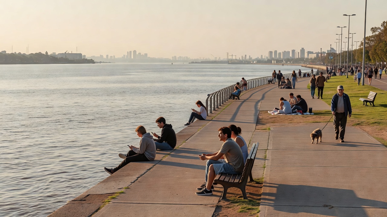 Long riverside promenade in Costanera Norte