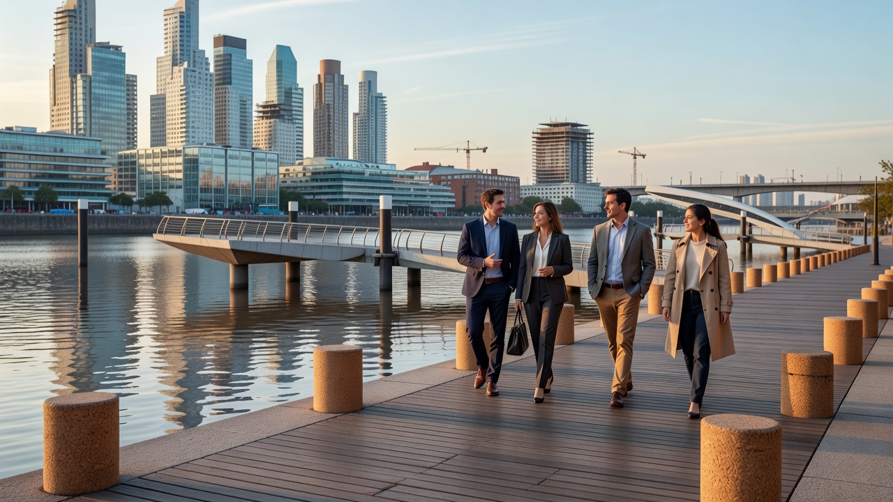 Wide promenade along Puerto Madero docks