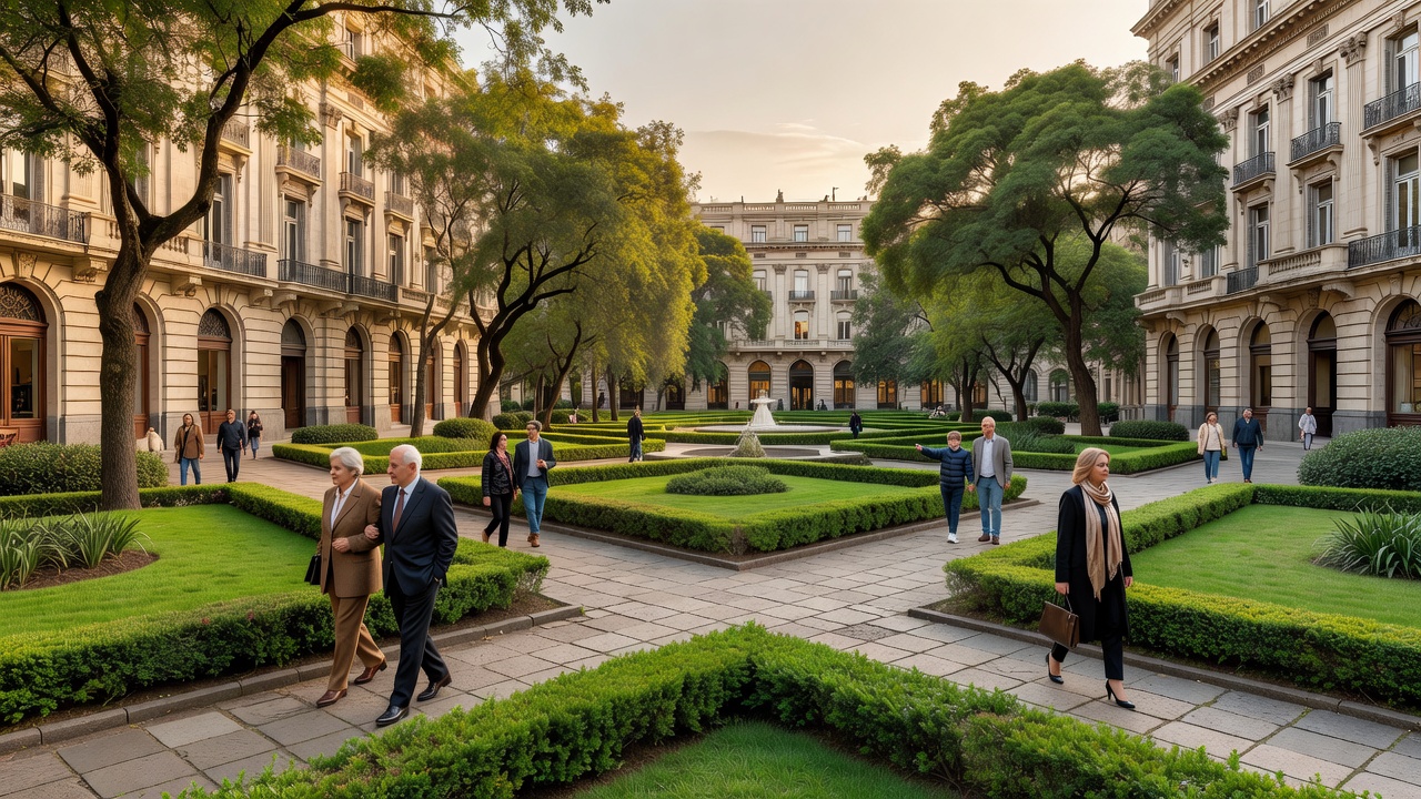 Elegant Recoleta plaza and cemetery area
