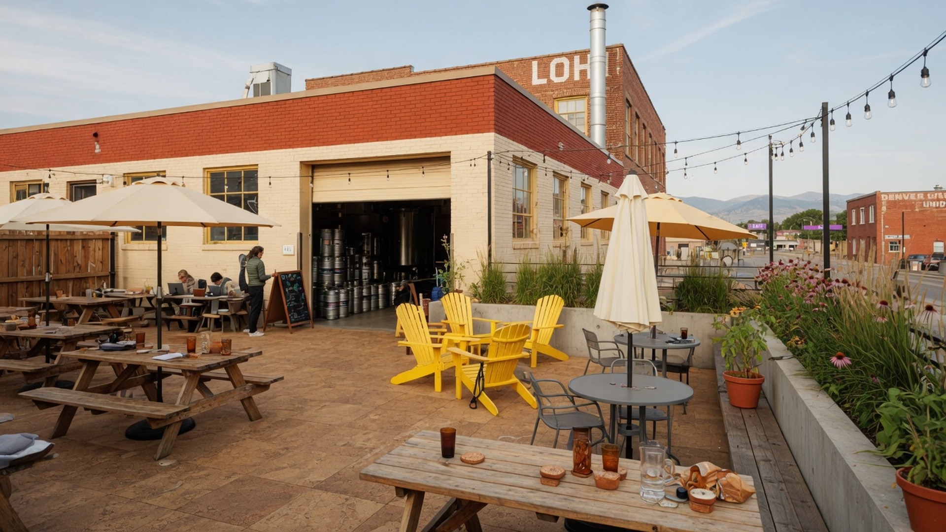 LoHi Brewing patio with professionals chatting