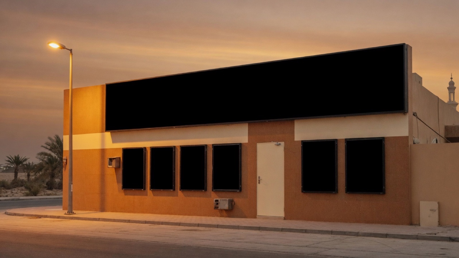 Cinema street frontage dusk Dubai