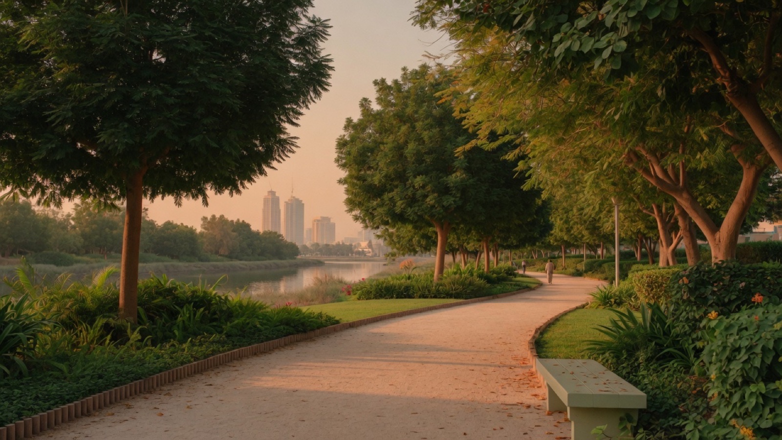 Dubai Creek Park lawns river view