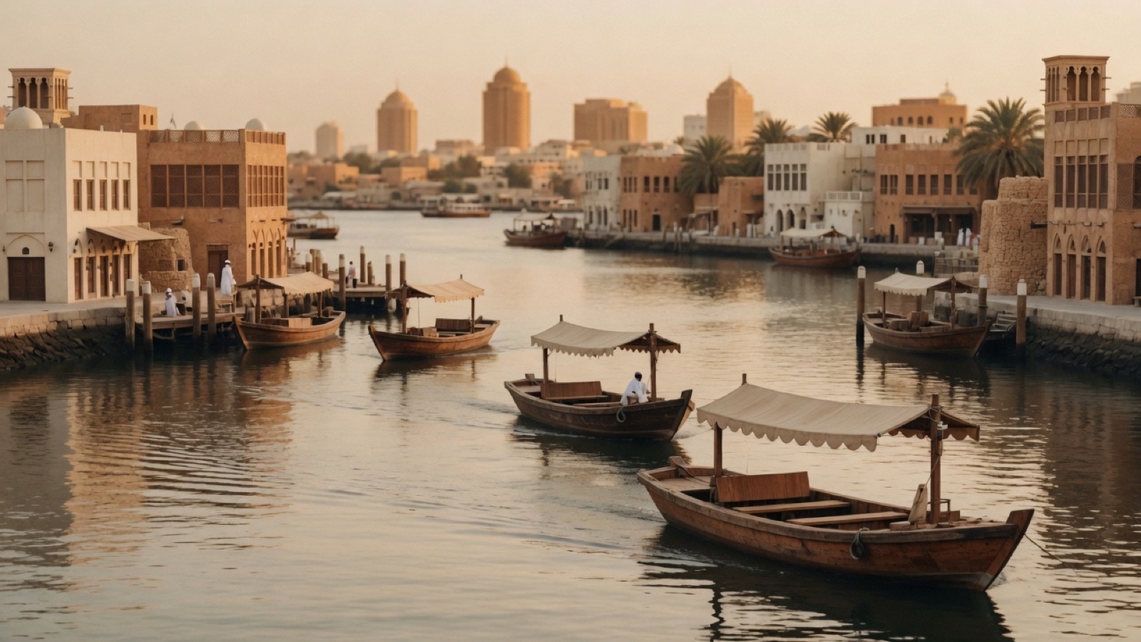 Traditional wooden abra boats on Dubai Creek