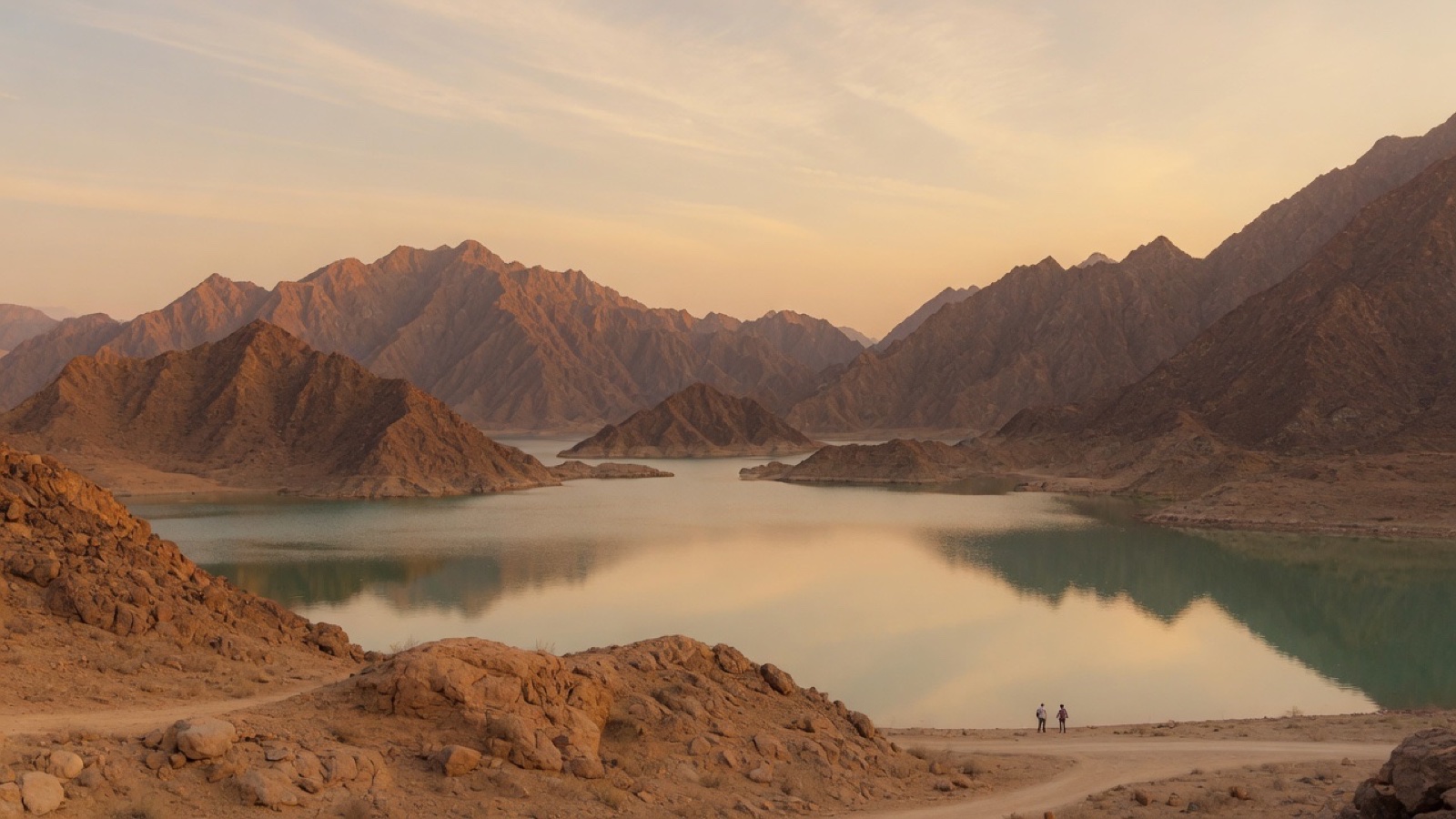 Mountain dam lake Hatta Dubai area