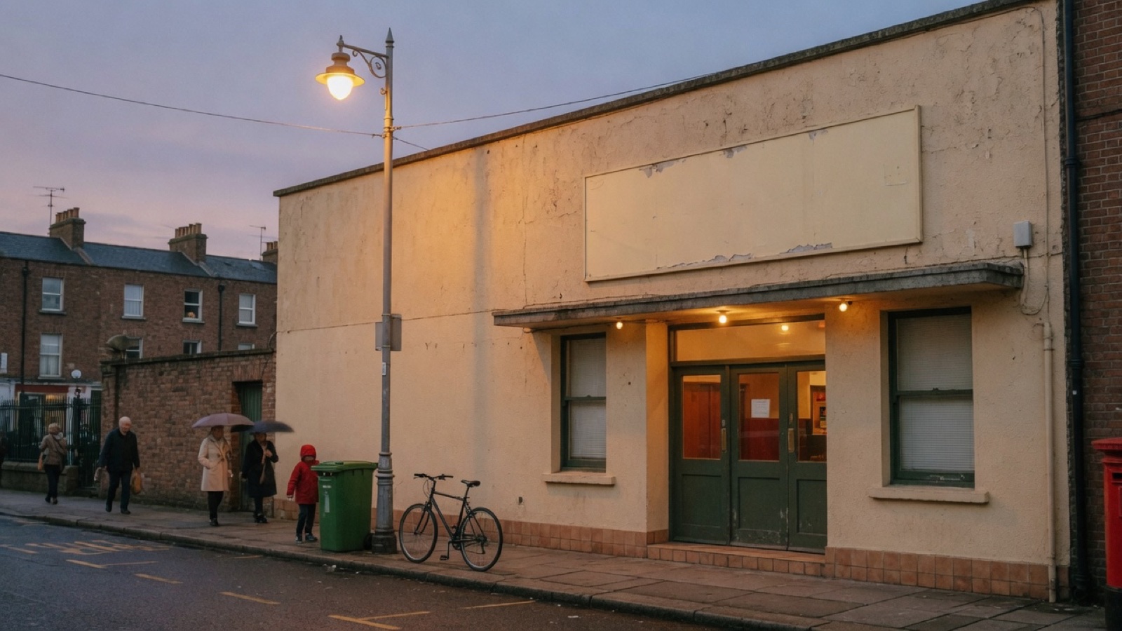 Cinema street frontage dusk Dublin