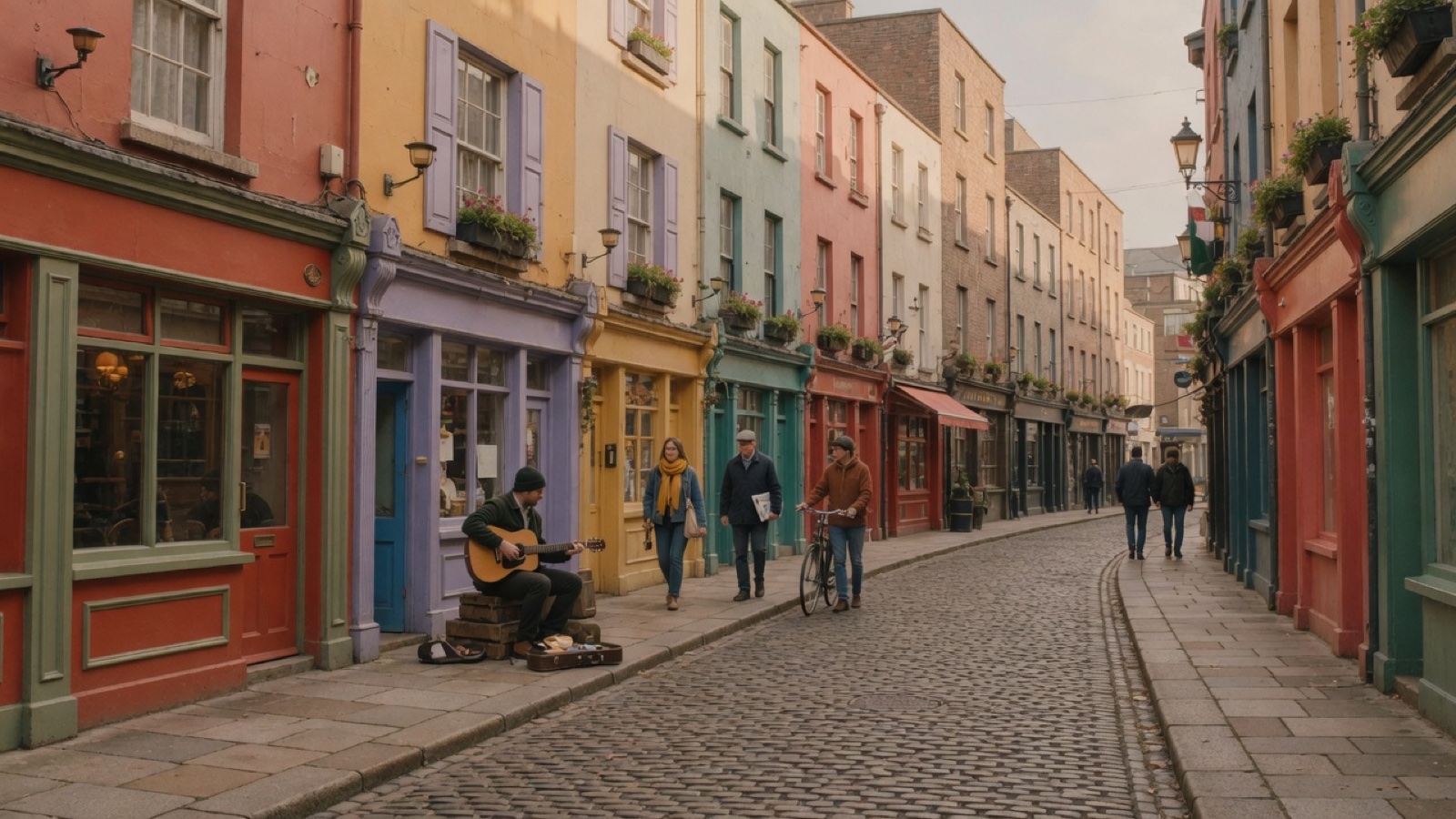 Temple Bar colourful streets daytime Dublin