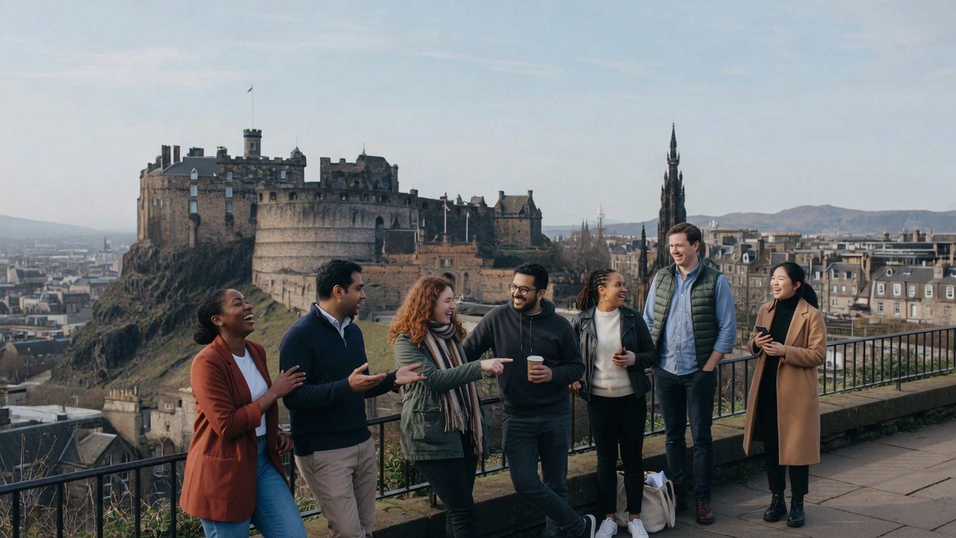 Friends hanging out in Edinburgh Soft Cork company hangouts