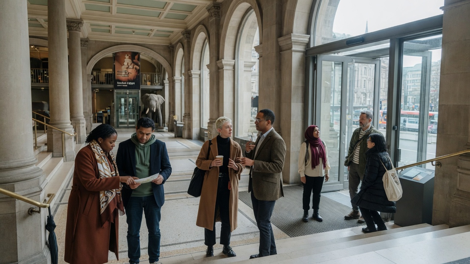 Colleagues exploring the grand atrium of the National Museum of Scotland