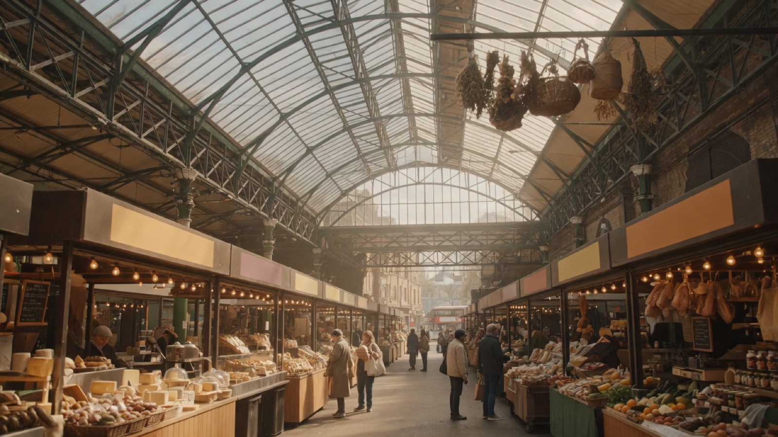 Market hall and food stalls at Borough Market London