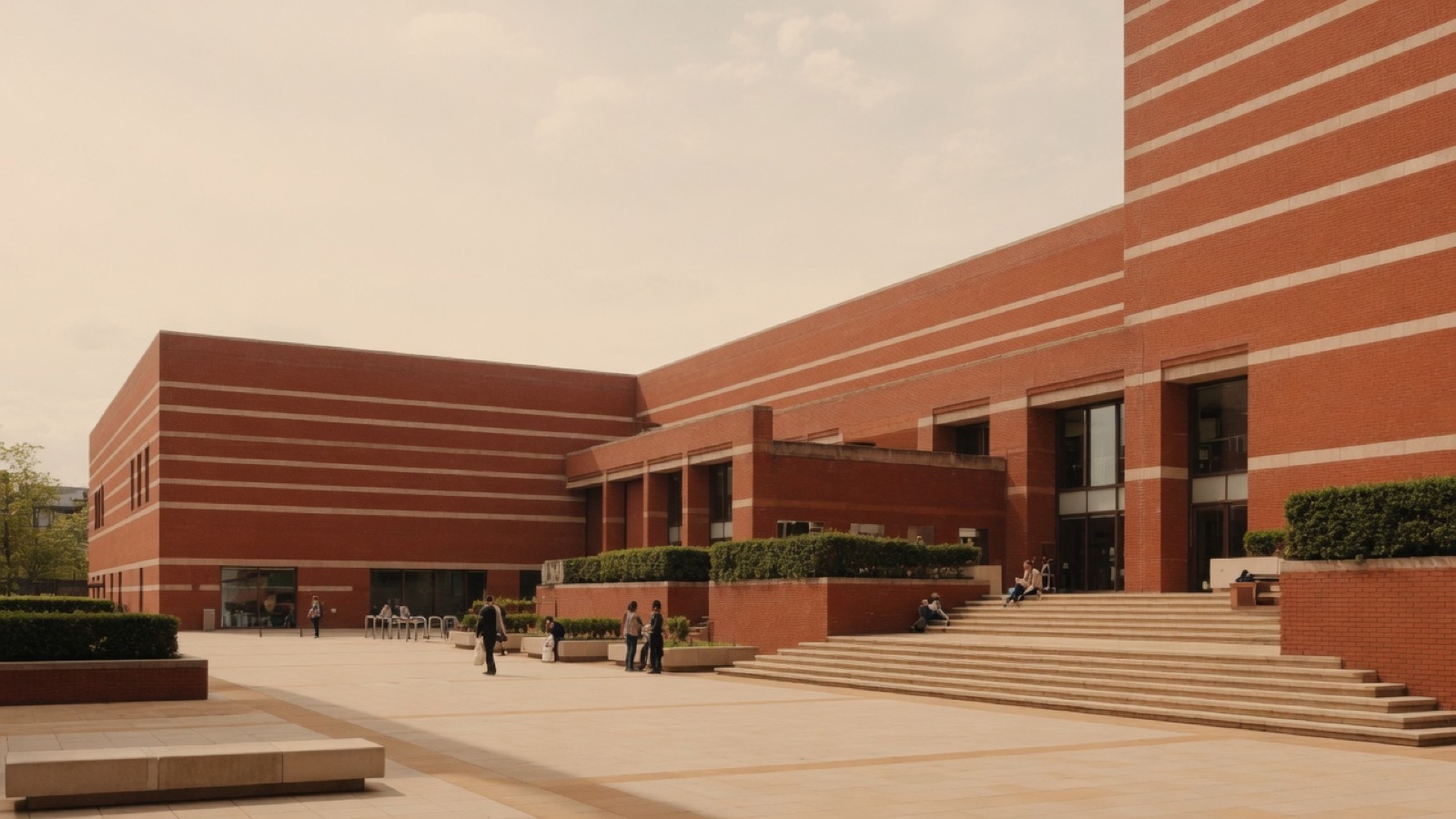 Brick courtyard and public space at the British Library London