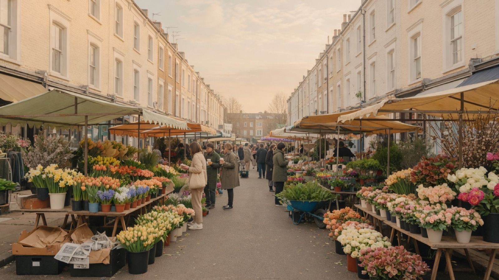 Flower stalls along Columbia Road on a Sunday morning London