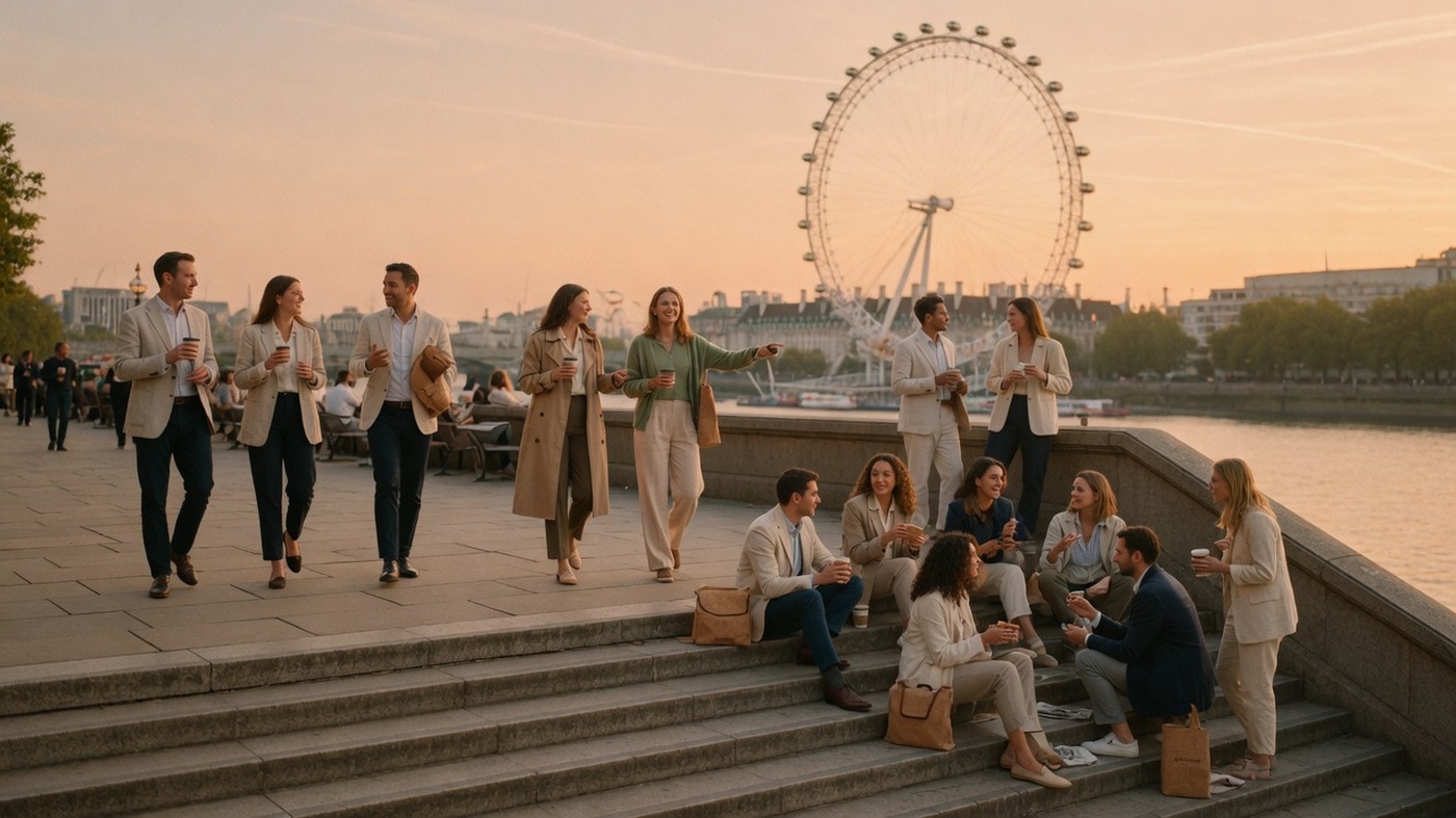 Evening light on the Thames Path along London South Bank