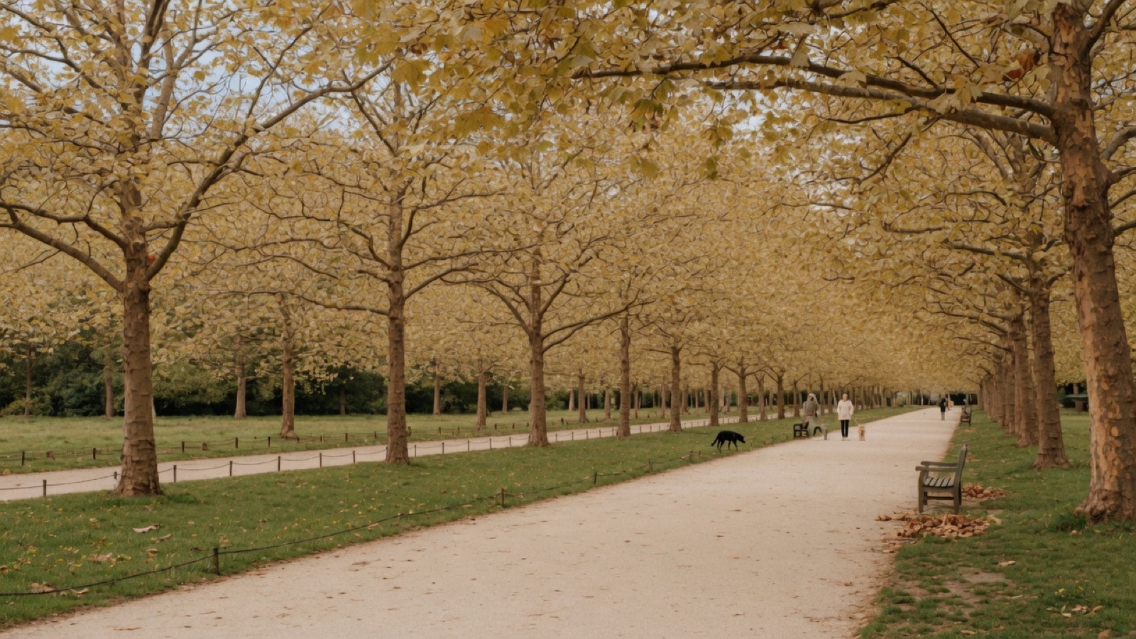 Tree-lined Broad Walk path in Regent's Park London