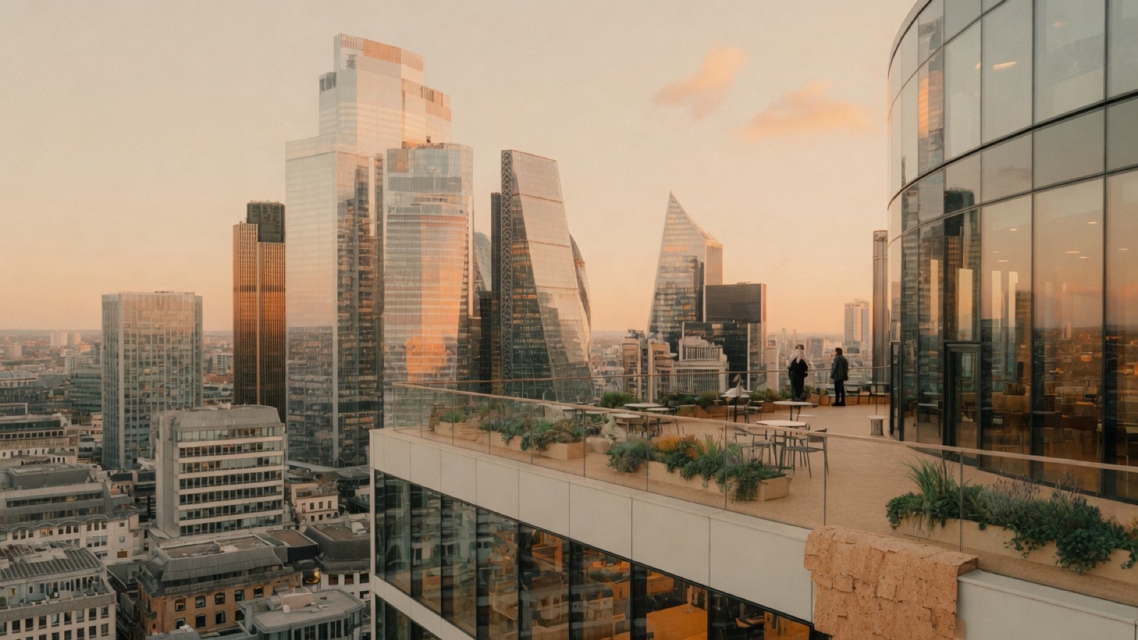 City of London glass towers and skyline near Sky Garden