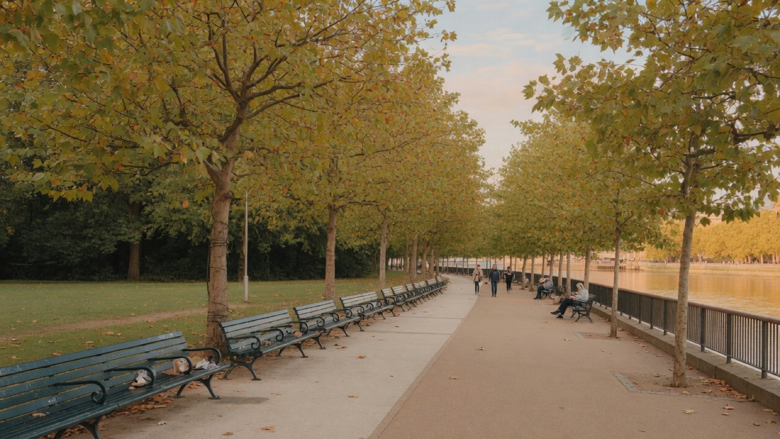 People walking the Thames Path along London's South Bank