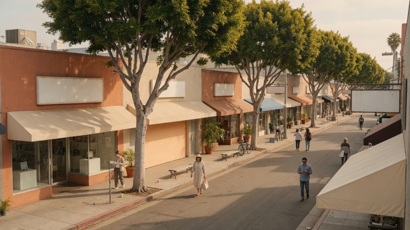 Tree-lined shopping street Abbot Kinney Venice Los Angeles