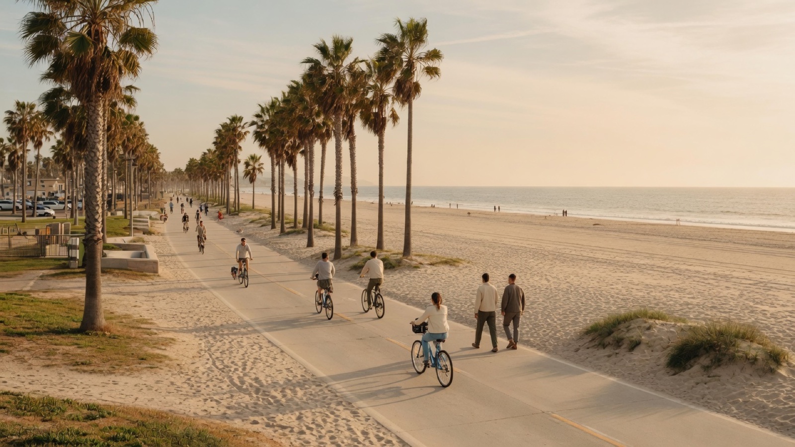 Beach bicycle path along Santa Monica shoreline