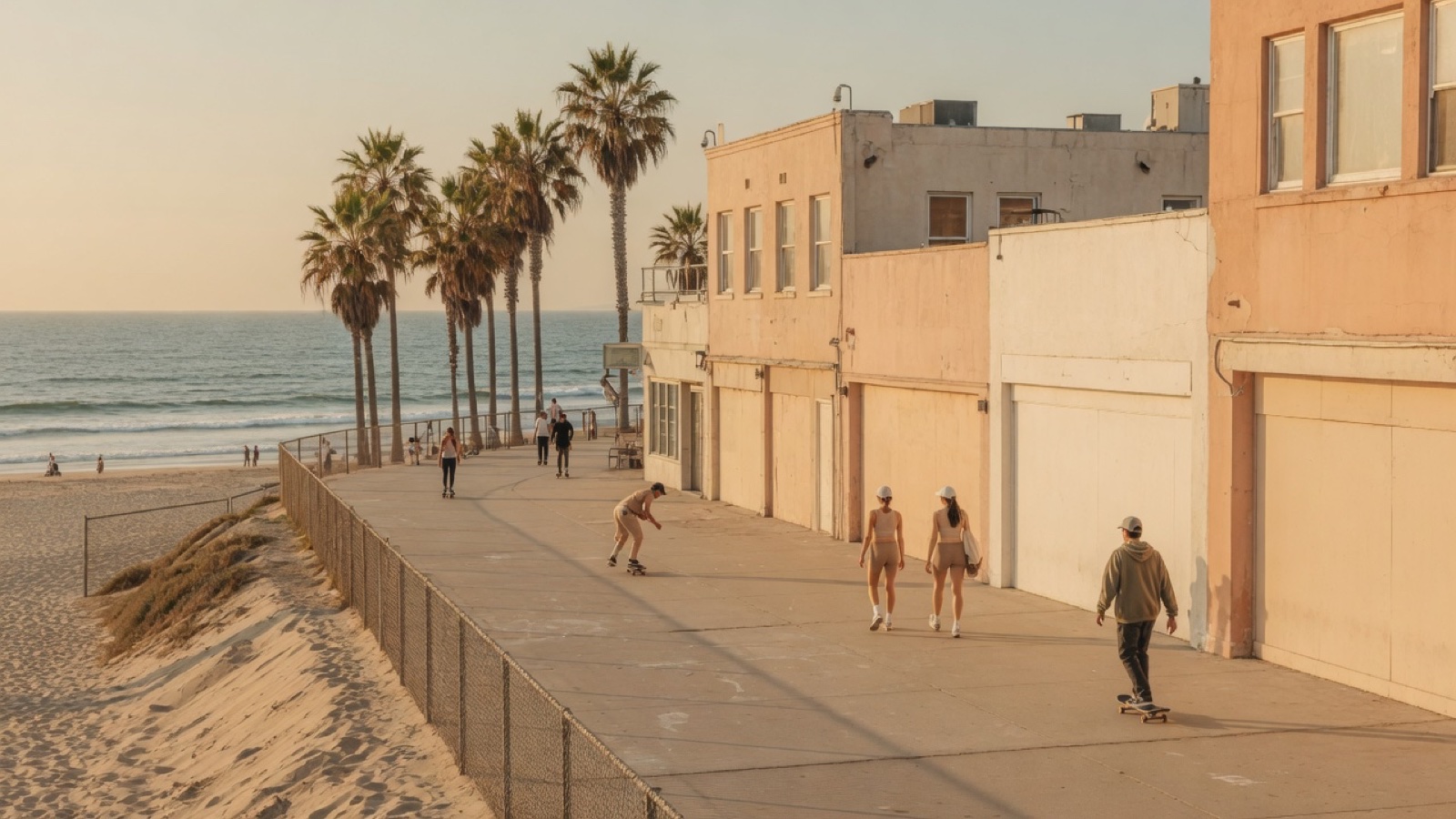 Venice Beach boardwalk palms and path Los Angeles