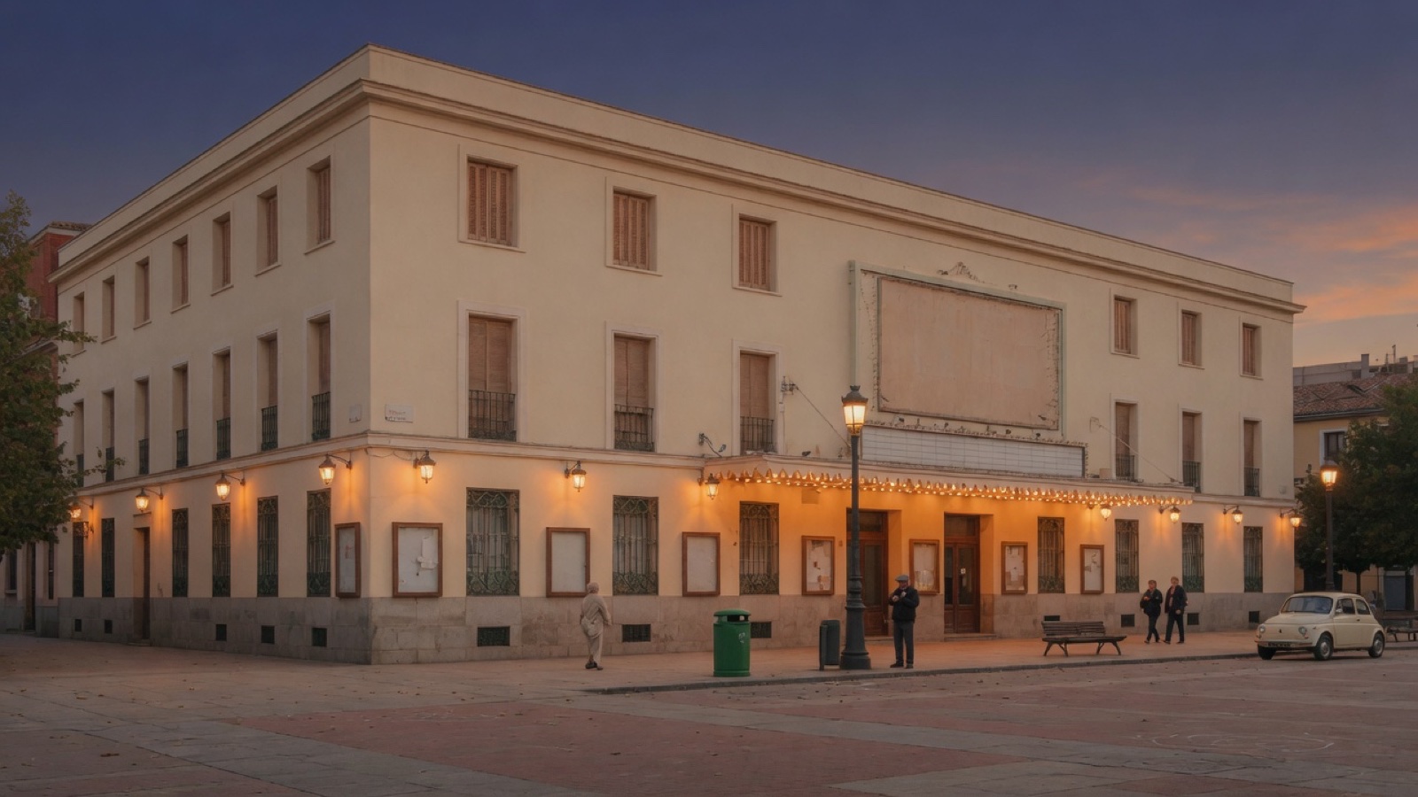 Cinema facade dusk Madrid