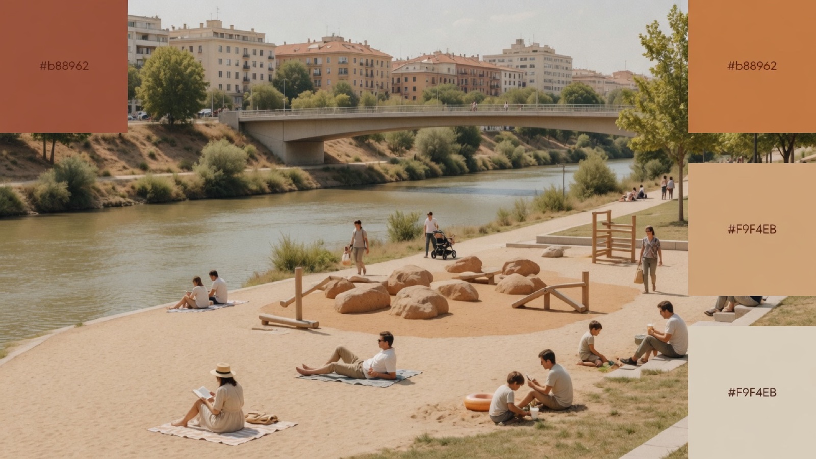 Madrid Rio urban beach park summer