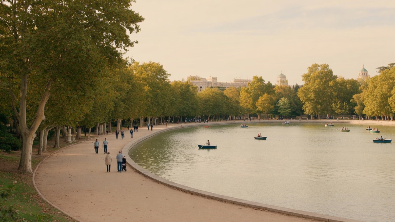 Retiro park lake path Madrid