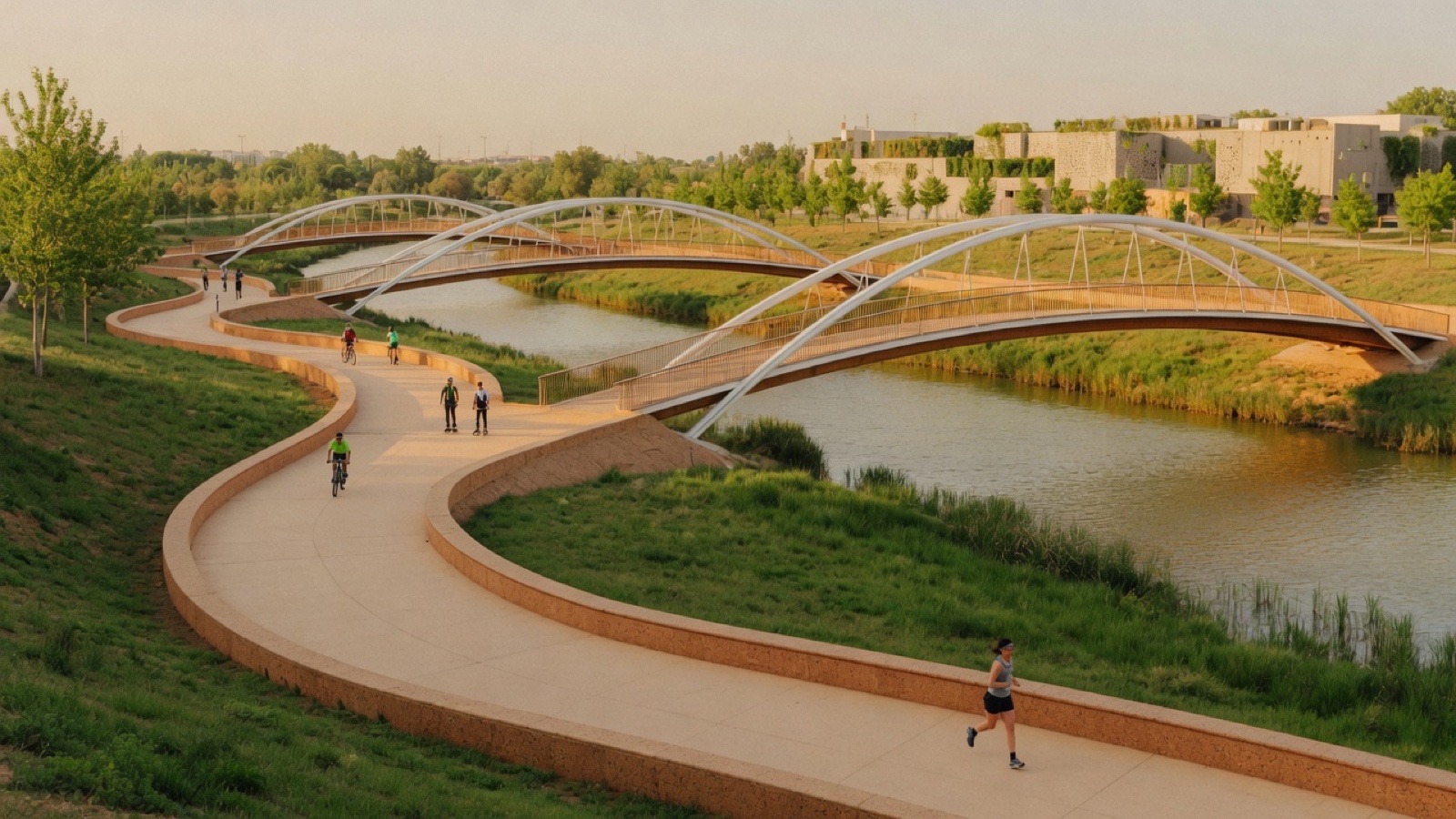 Madrid Rio park bridges path