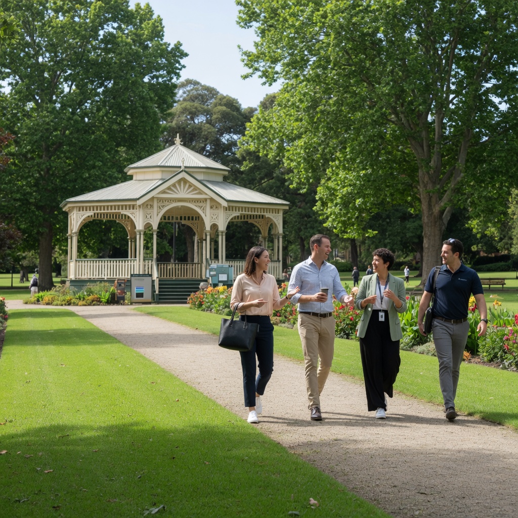 Soft Cork Fitzroy Gardens lawns and paths Melbourne daylight