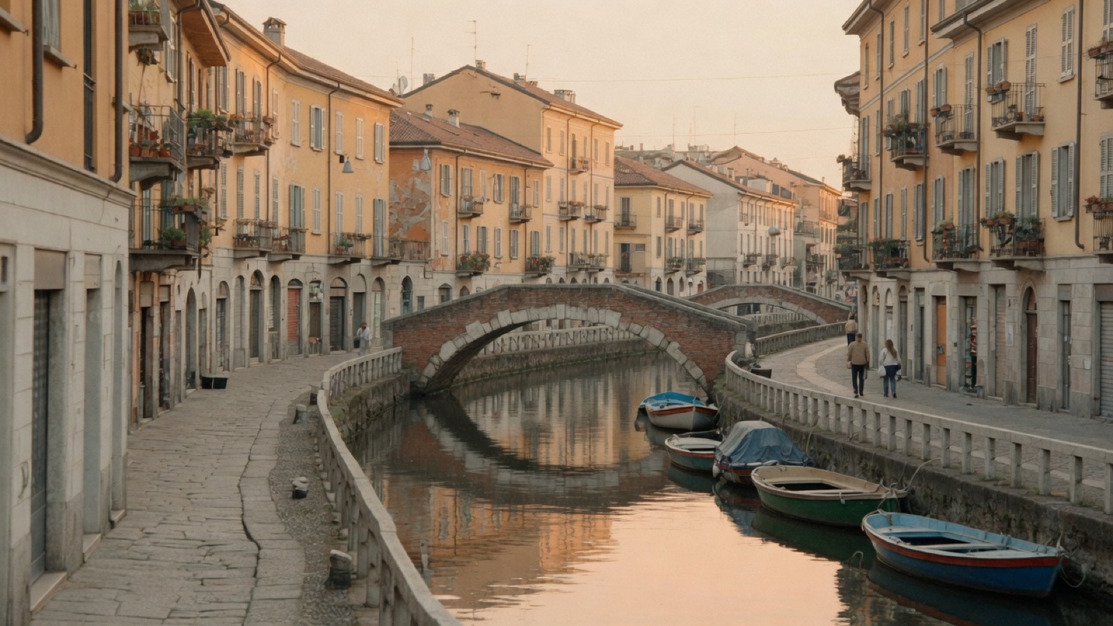 Soft Cork Navigli canal evening light Milan