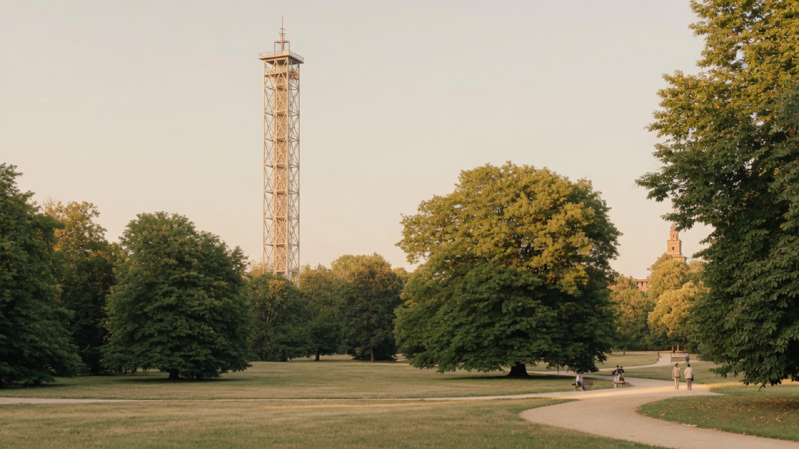 Soft Cork Torre Branca structure above Sempione greenery Milan