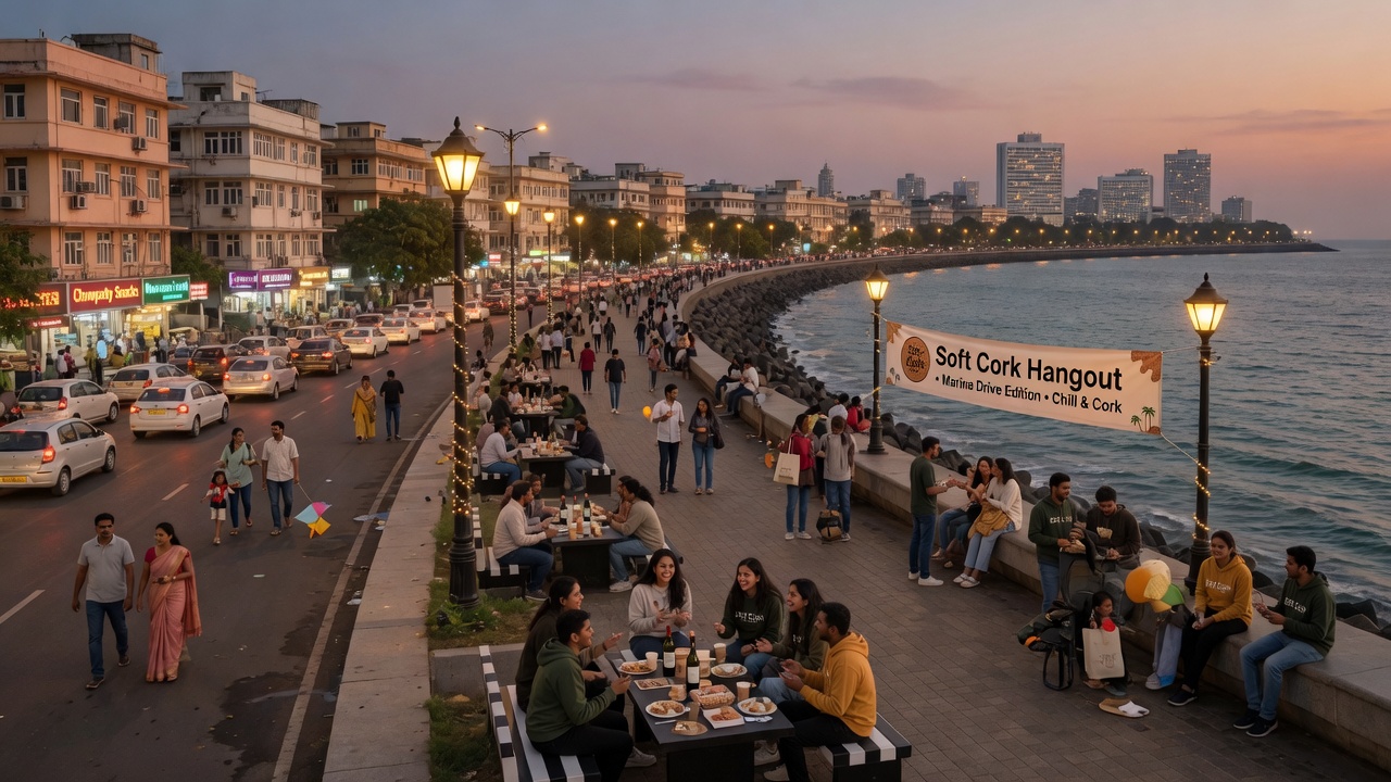 Marine Drive curved promenade evening lights over the Arabian Sea Mumbai