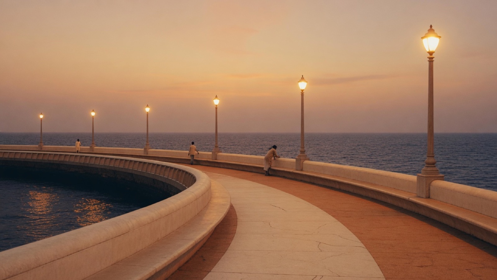 Marine Drive curved promenade evening lights over the Arabian Sea Mumbai