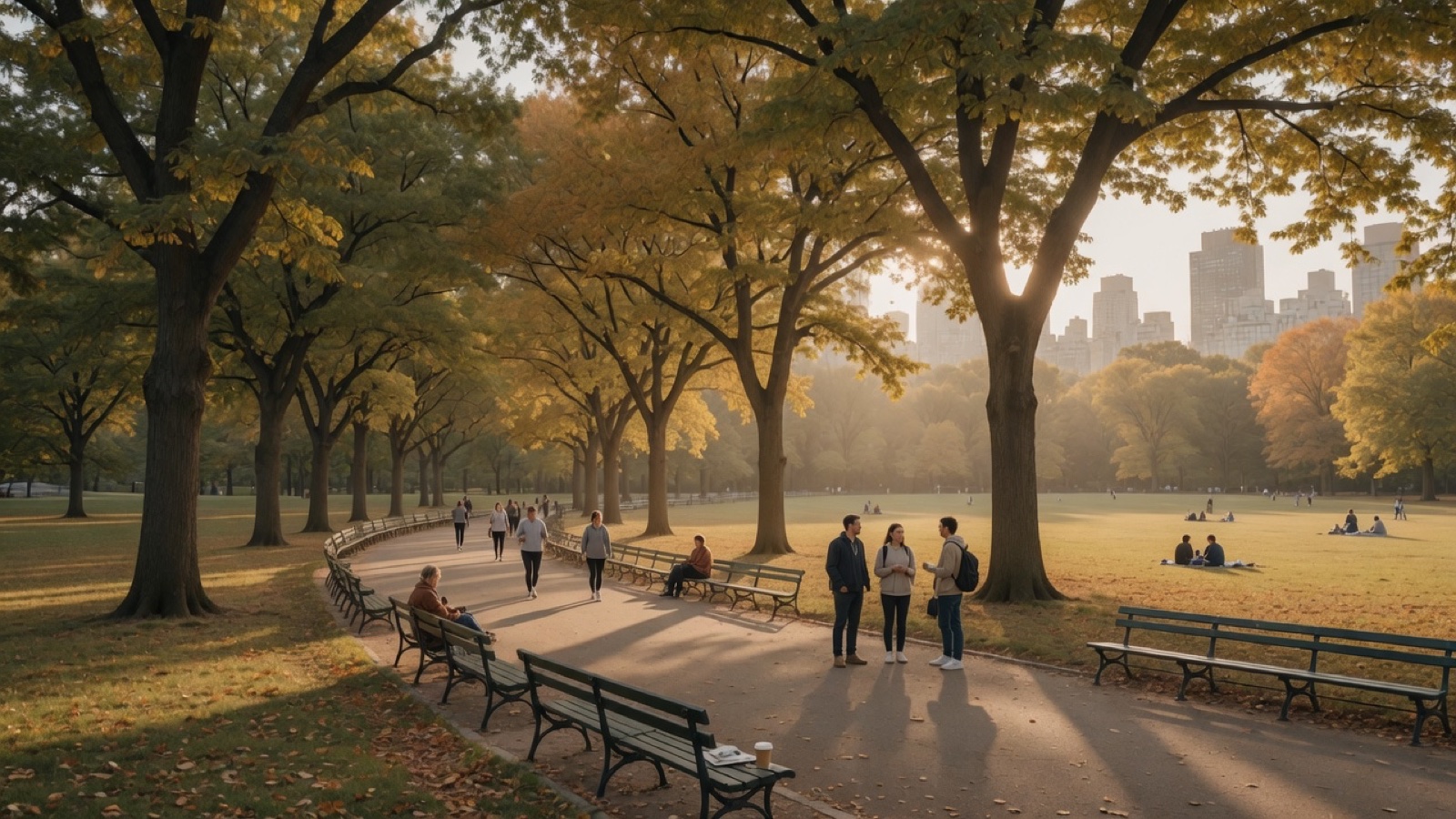Tree-lined Mall path in Central Park New York