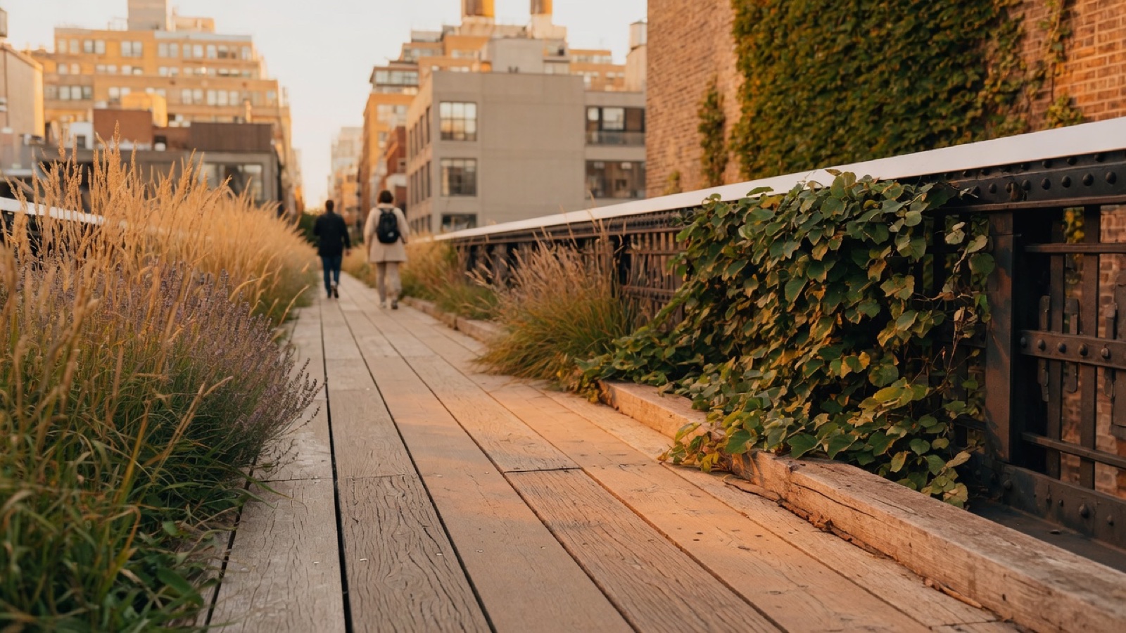 Elevated park path with plantings on the High Line New York