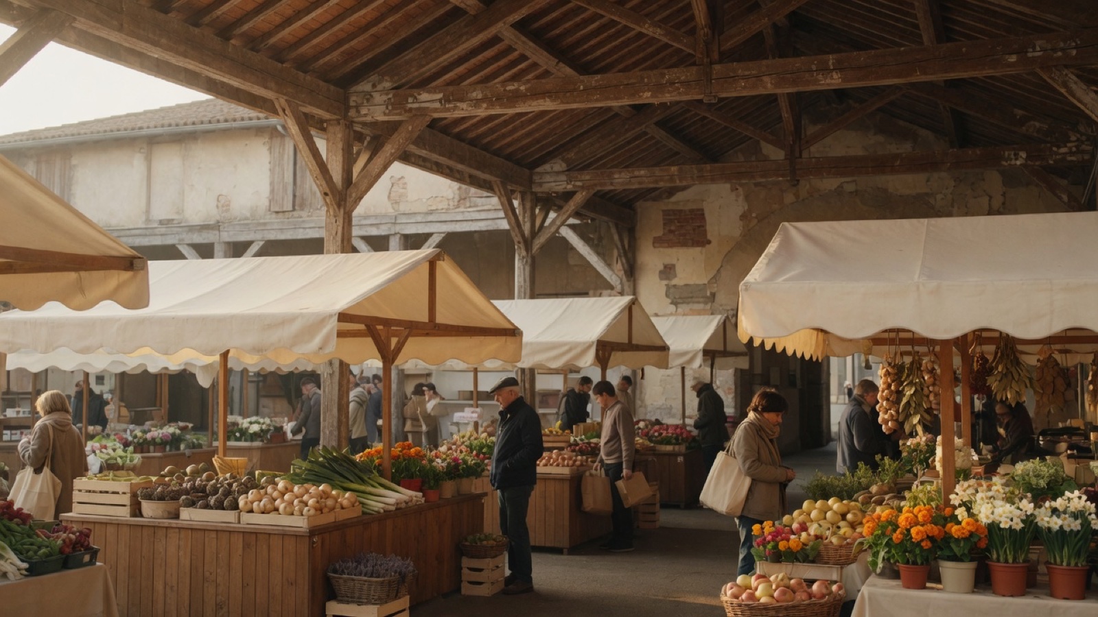 Food stalls covered market Paris
