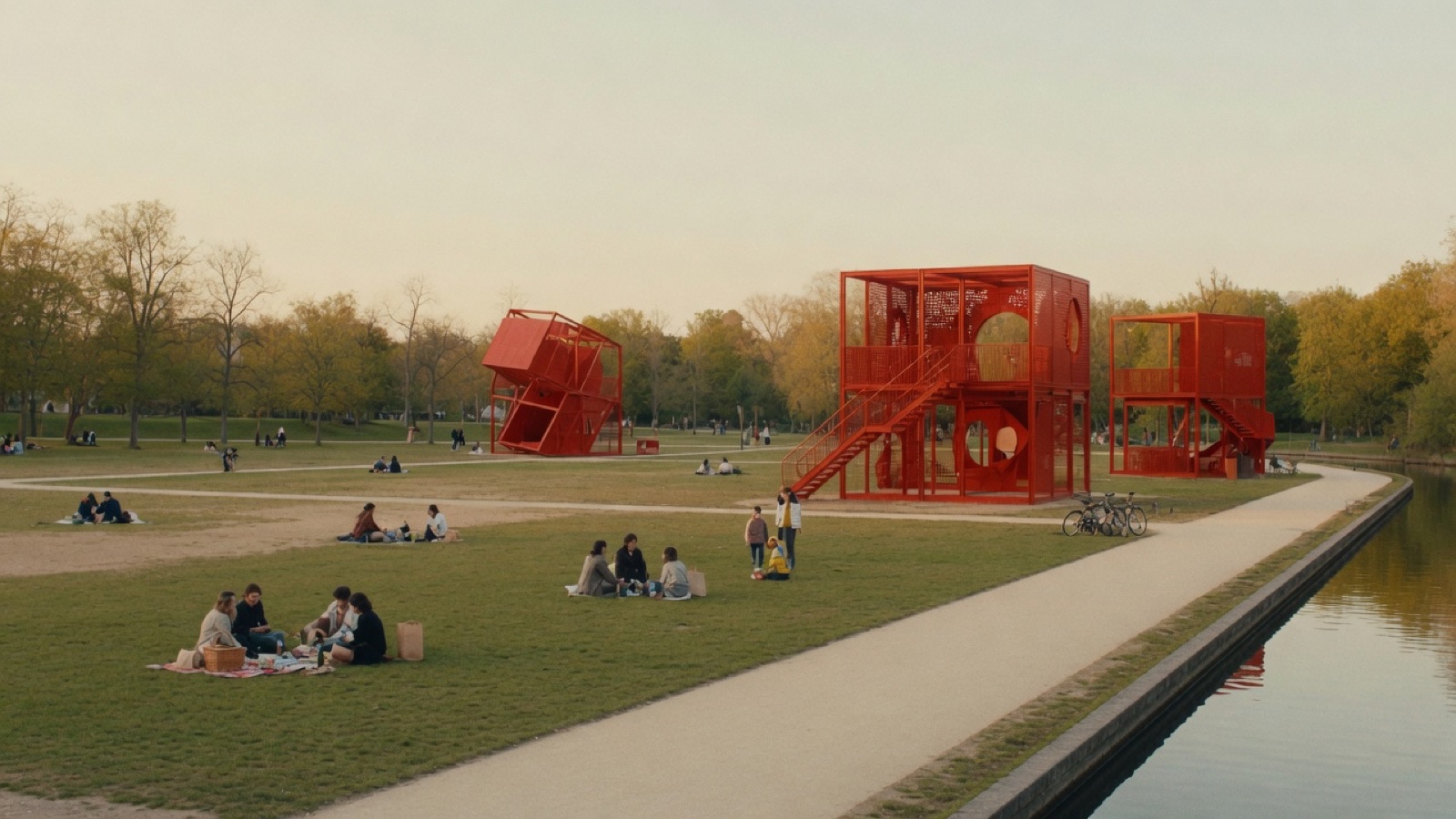 Open park lawns Parc de la Villette Paris