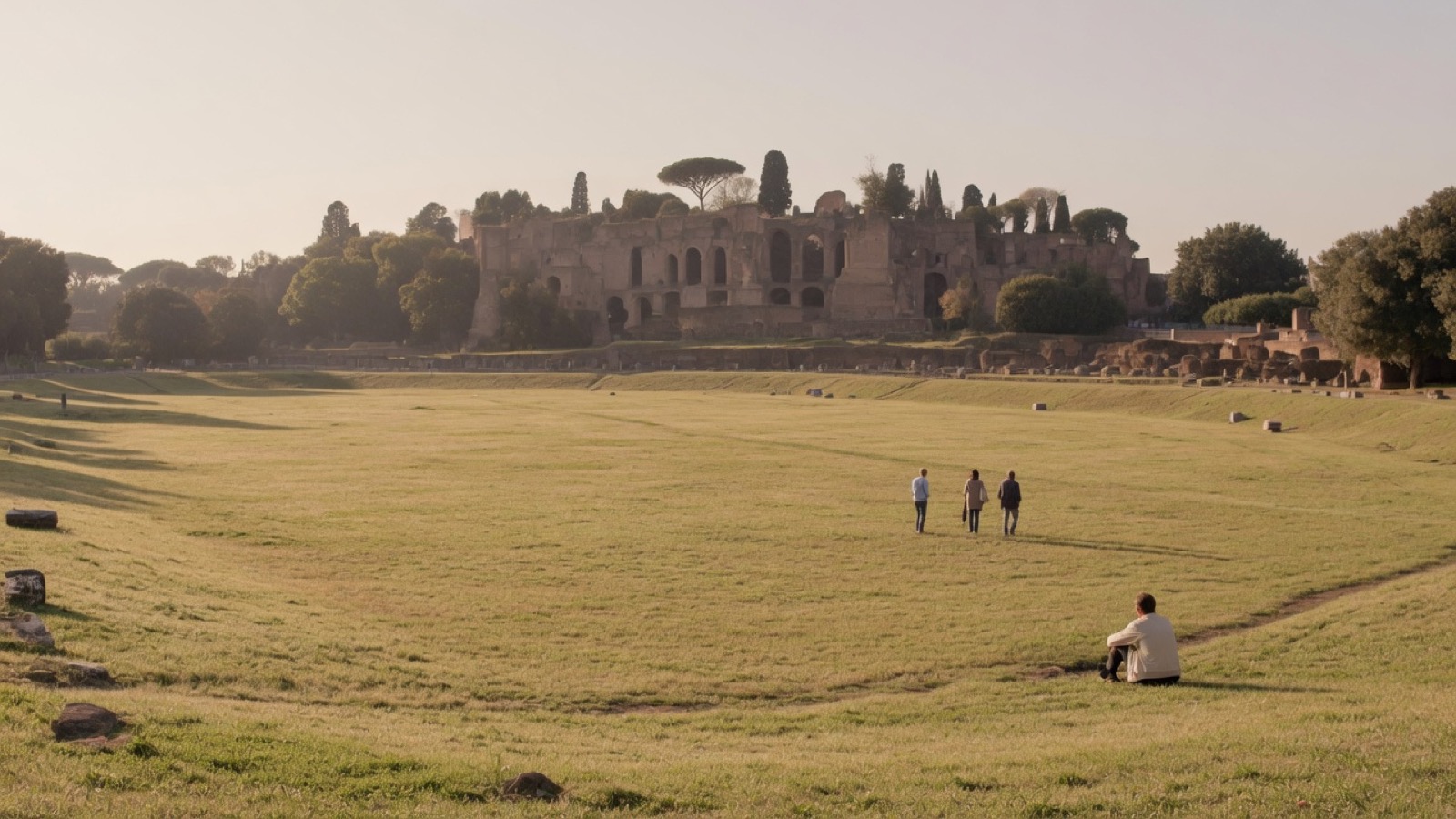 Soft Cork wide grass of Circo Massimo in Rome daylight