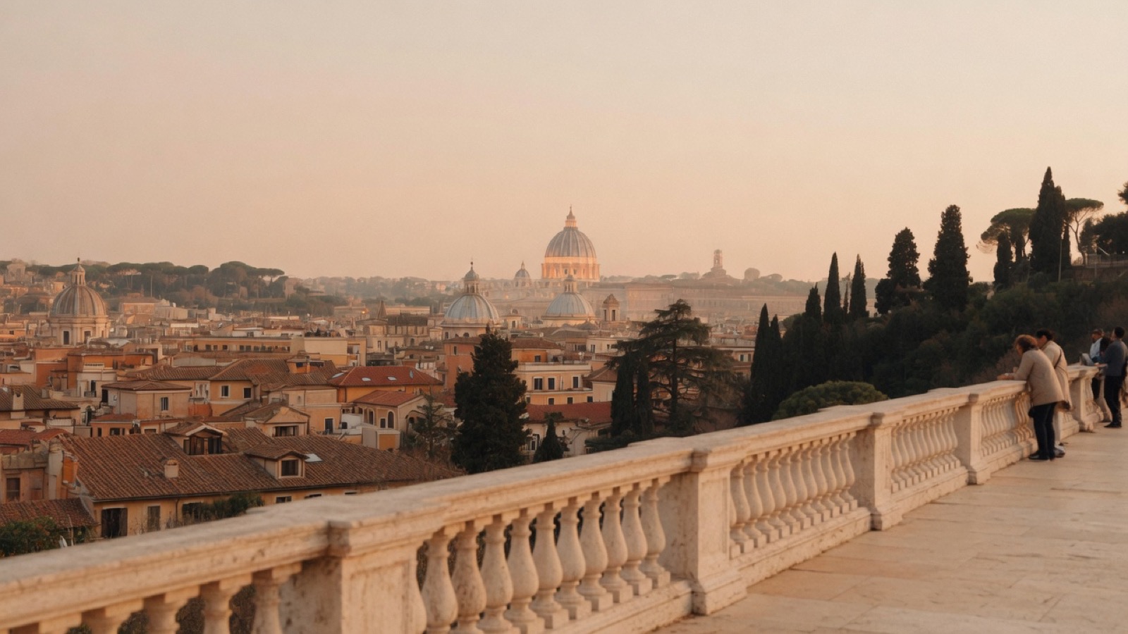 Soft Cork warm view from Gianicolo terrace over Rome roofs